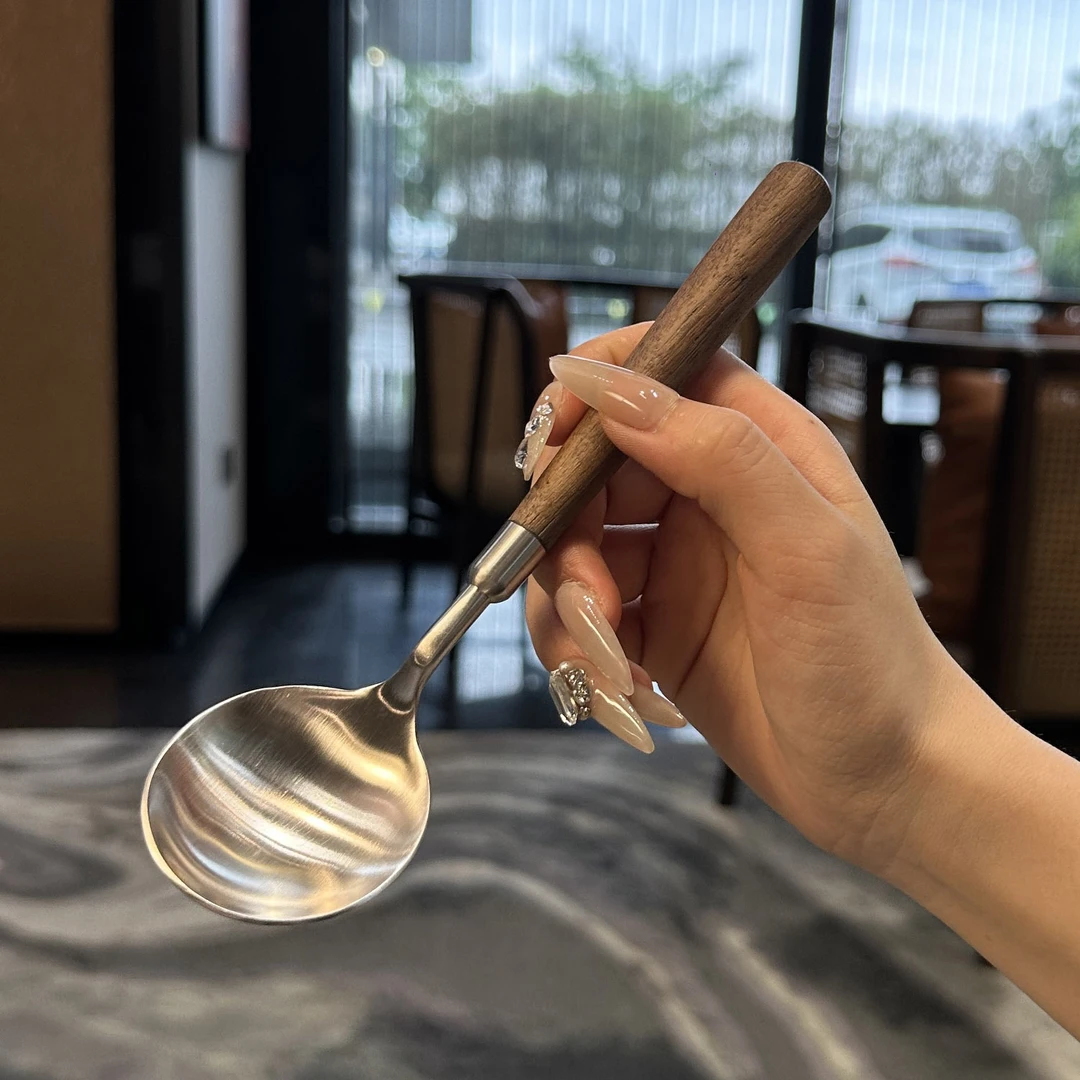 【勺子】木柄勺西餐勺不锈钢圆勺汤勺吃饭勺汤勺汤大勺勺子