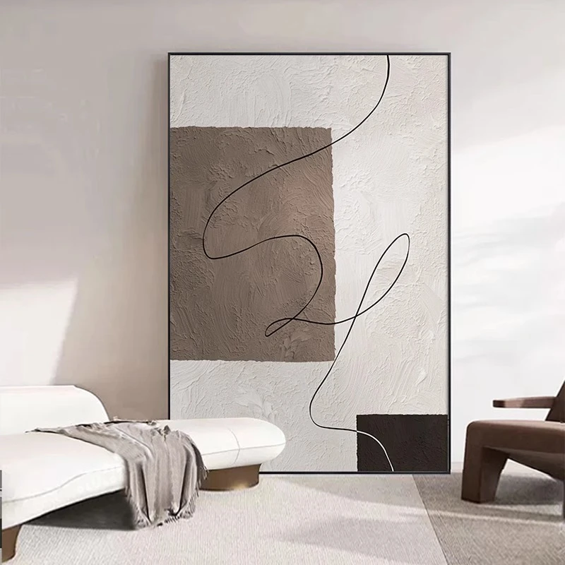 现代简约入户玄关抽象线条挂画落地沙发客厅沙发背景墙装饰画
