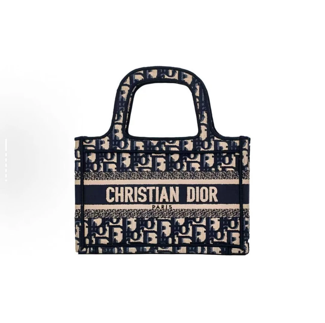 未使用 DIOR/迪奥 手工刺绣老花满印tote包mini 牛仔蓝