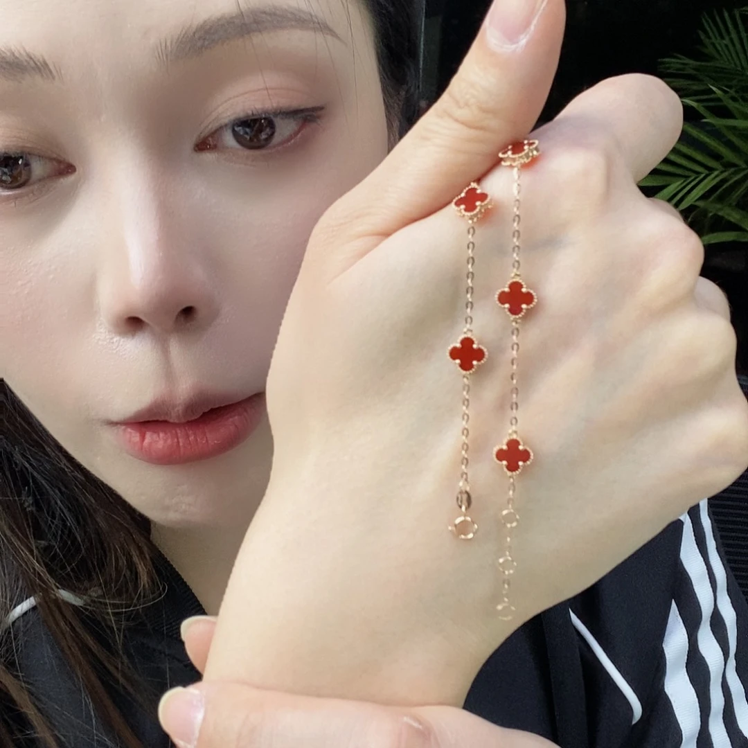 玛瑙/玉髓手链18K金镶嵌红7mmk枚