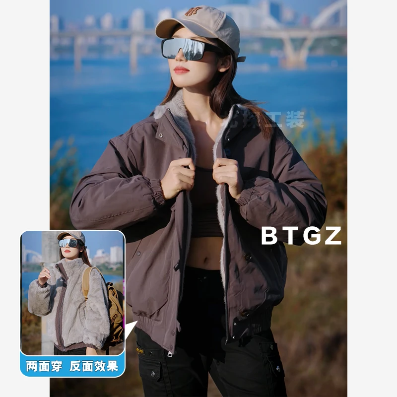 BEITAN/双面穿小米貂男女外套2025冬季新款加绒派克棉服