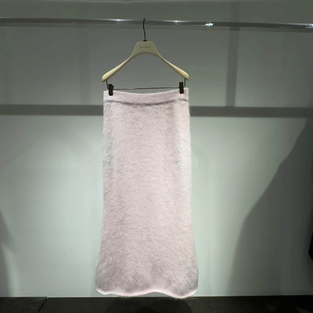 秋冬时尚加厚纯色保暖拉毛针织中长款包臀直筒半身裙