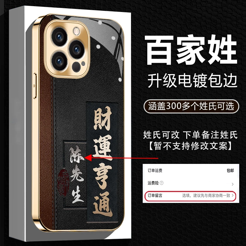 适用【苹果14ProMax】新款姓氏定制百家姓高颜值网红电镀防摔手机壳