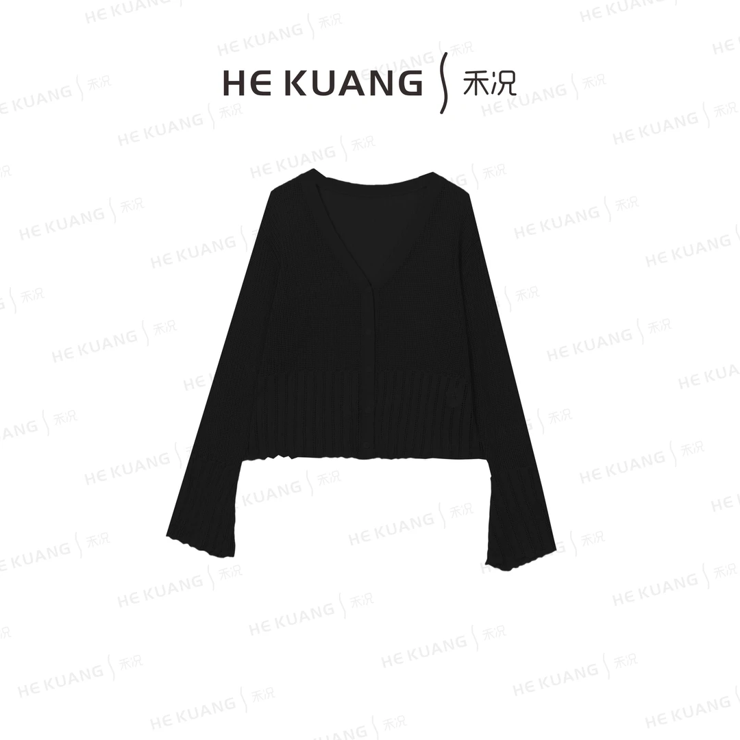 禾况HEKUANG【丝缎幻纱】新款欧若风V领短款针织开衫X652 0128