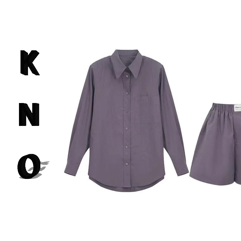 【KNO】早春新款双色简约风衬衣款套装