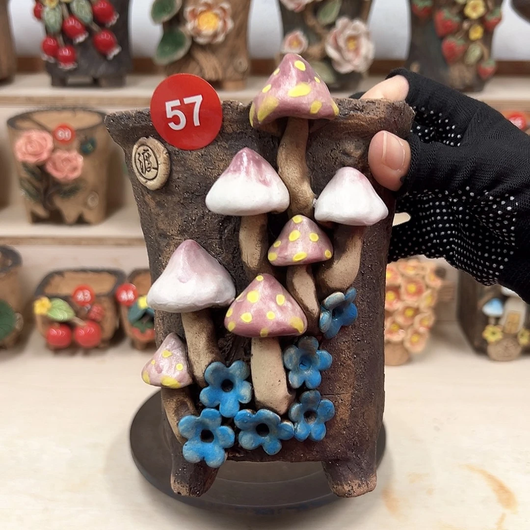 紫砂花盆57号微瑕内口11×10外高17