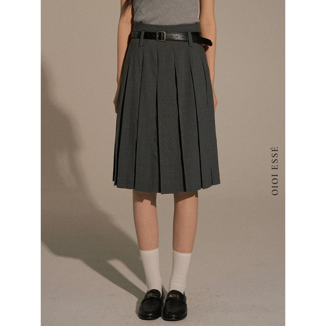 OIOI ESSE｜时髦连腰工字百褶裙女秋冬百搭休闲a字高腰半裙