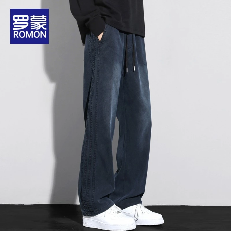 罗蒙男士休闲裤秋冬款2025新款宽松直筒男裤美式潮牌阔腿长裤子男