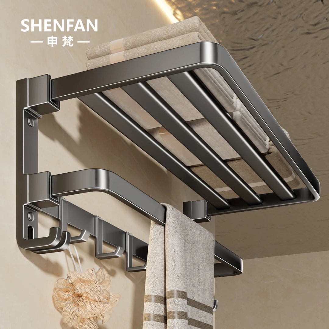 免打孔浴巾架卫生间毛巾架一体挂架套件厕所洗澡间浴室架子置物架
