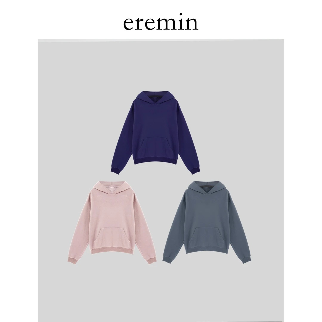 DE Mincollection彩色帽衫/纯色休闲袋鼠兜厚款圈绒连帽卫衣55667