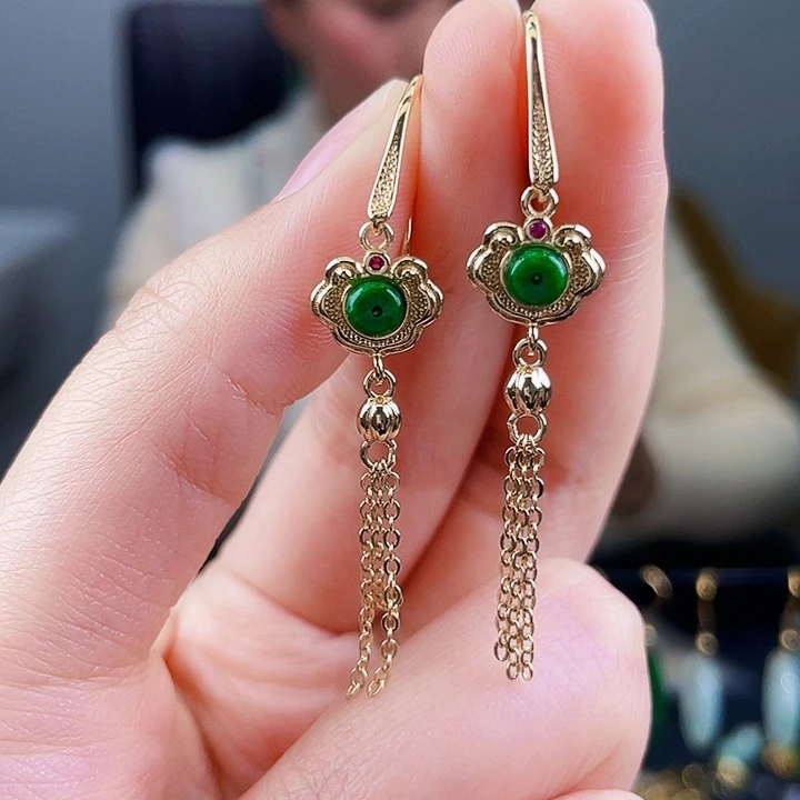 翡翠耳饰银S925镶嵌饰品