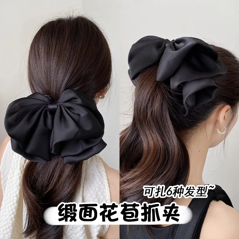 法式缎面蝴蝶结花苞抓夹女后脑勺蓬松显发量马尾夹高级感气质发夹