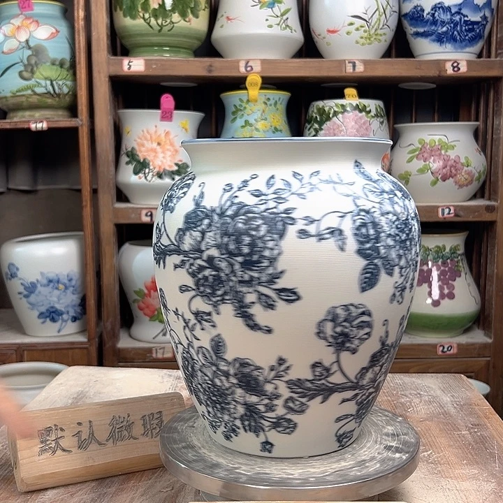 陶高26口18.5复古青花牡丹陶瓷