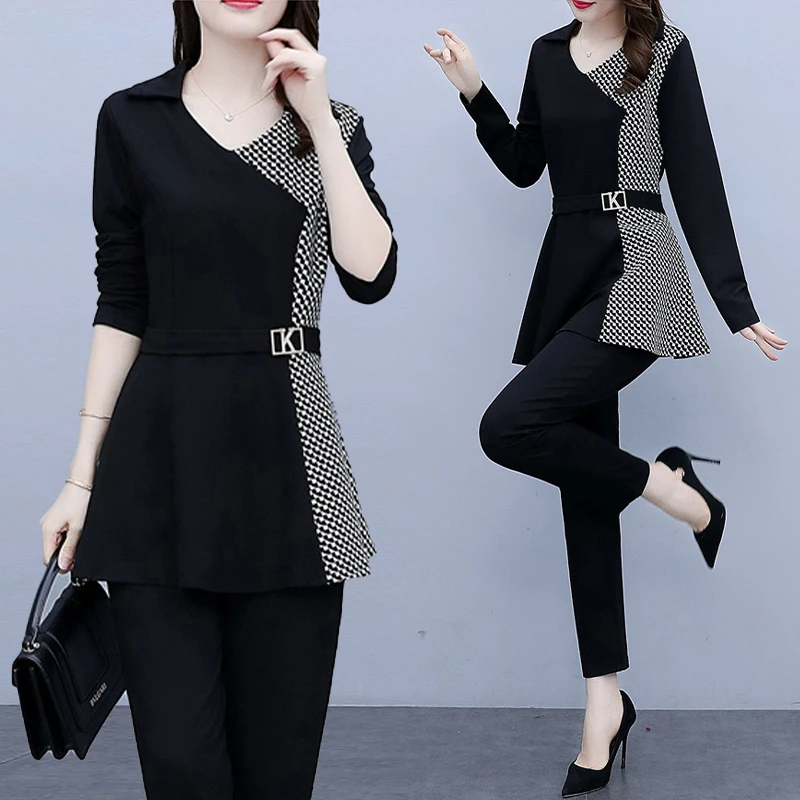 大码女装套装2025年新款春季轻熟风洋气时髦上衣+裤子两件套装女