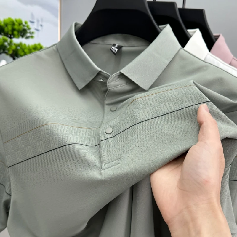 CATIA SELI2025新款冰丝短袖T恤男士衬衫领上衣半袖商务POLO衫