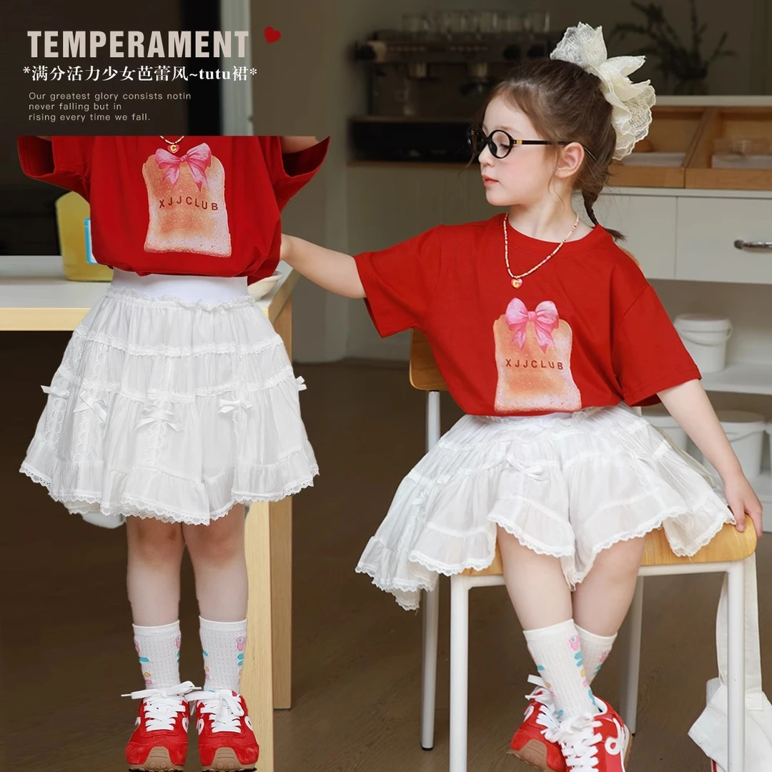 搭出满分活力少女运动芭蕾风~白色tutu裙爱上靓妞女童夏装2025