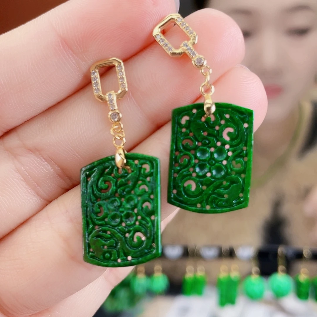 翡翠银S925镶嵌耳饰