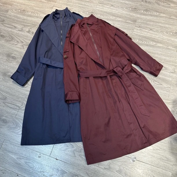 南油设计师款立领廓形双层里面拉链长款气质风衣外套