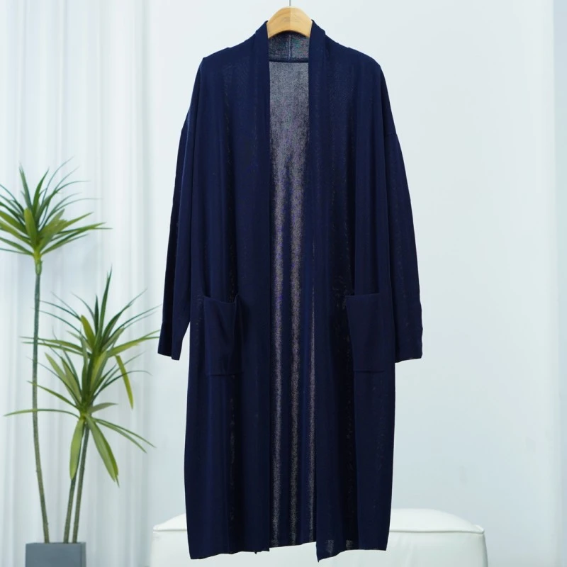 曼系列  S642   女装时尚撤柜长款针织开衫藏蓝色