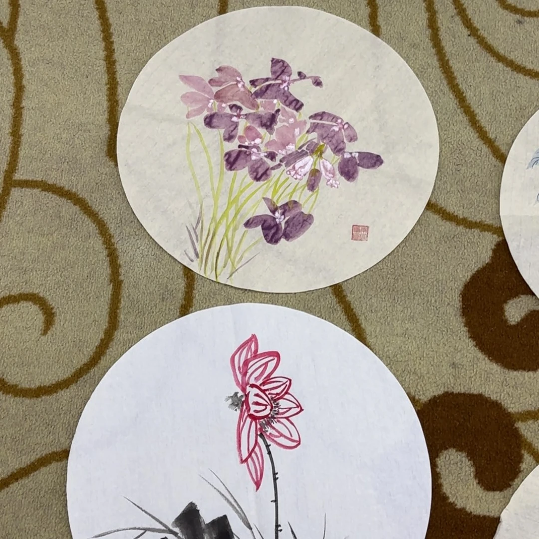 国画常小玲圆心两张花鸟艺