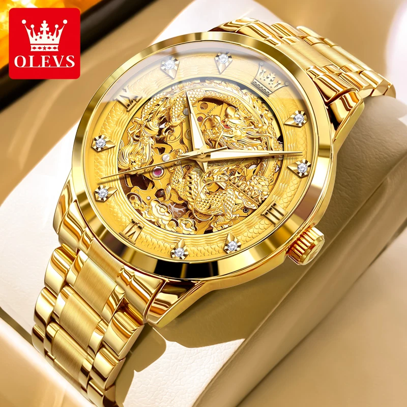 OLEVS/欧利时进口西铁城机芯全自动机械表男士防水潮流金色腕表