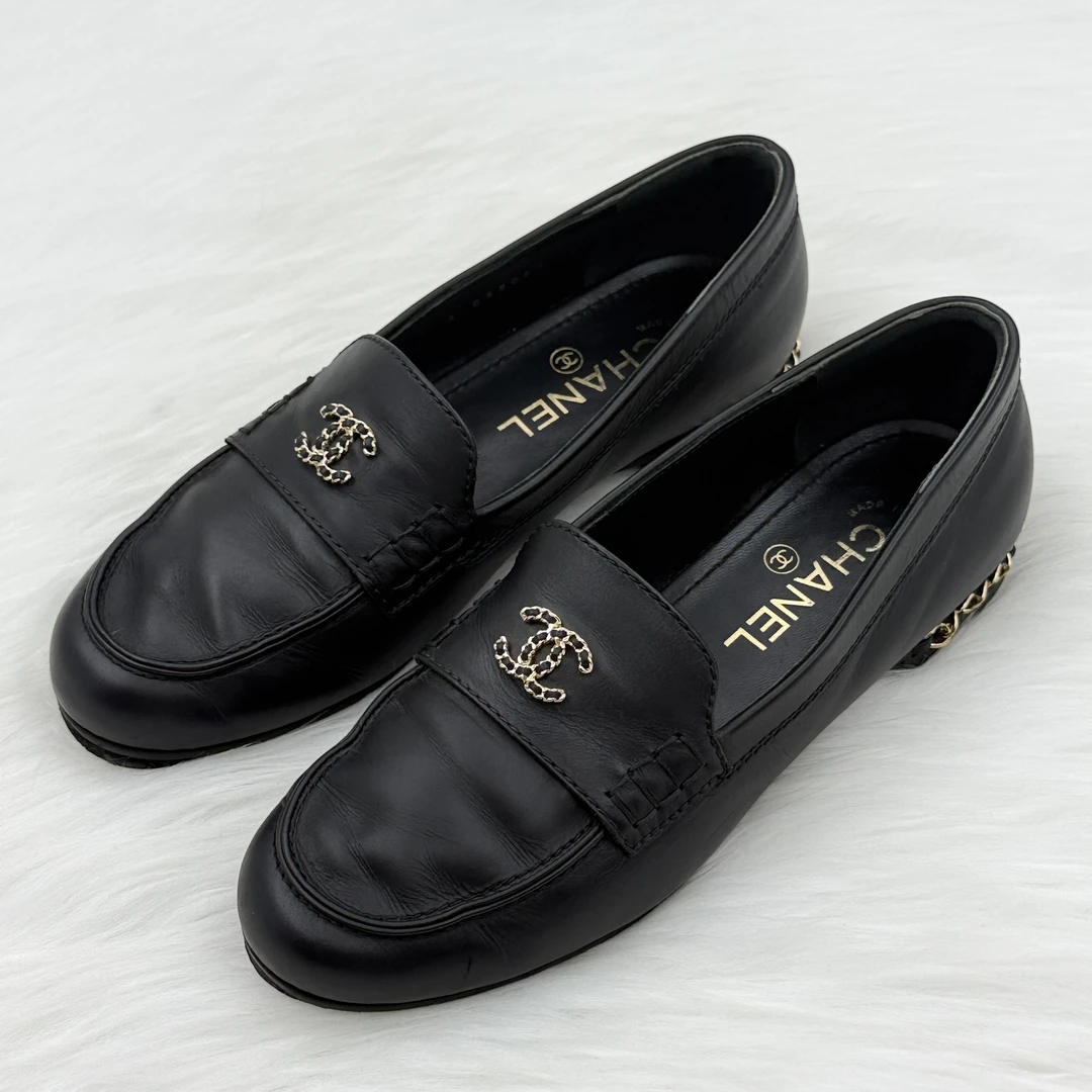 95新 Chanel/香奈儿 皮穿链软羊皮乐福鞋 37码 公价8.8k bd306