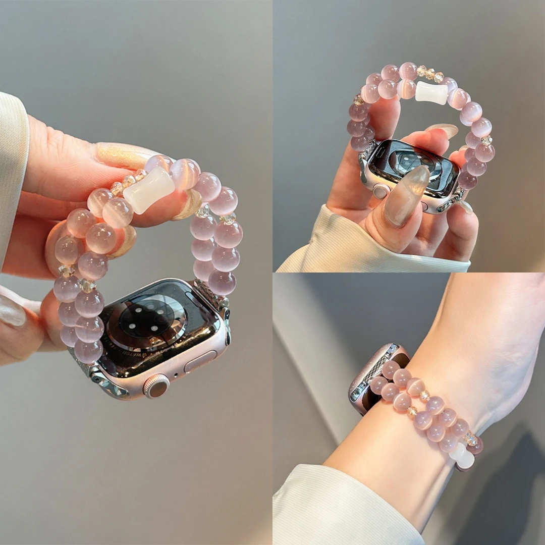 适用小米手环9Pro表带猫眼丁香紫水晶女款8Pro腕带红米watch5/4带