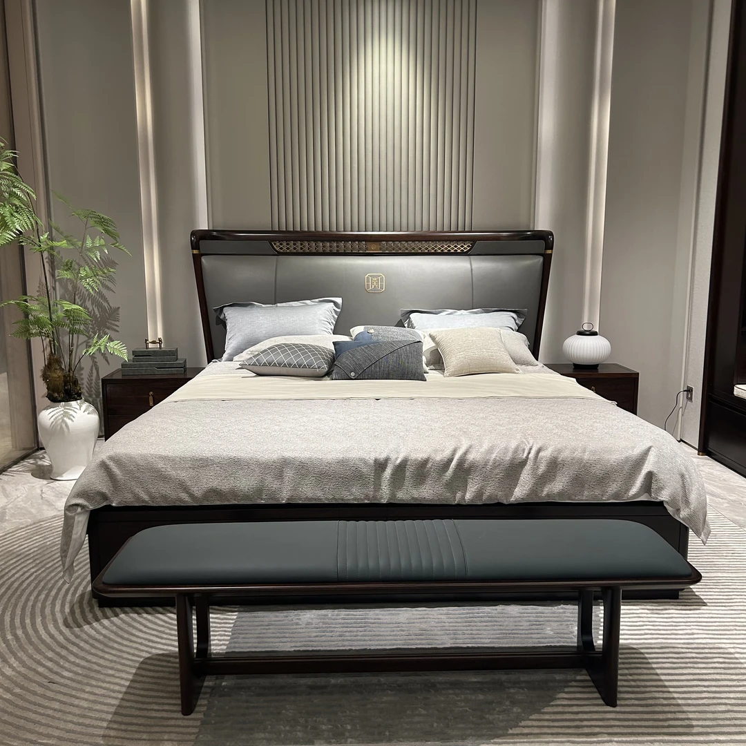 璞悦现代国潮新中式黑檀木全实木双人主卧大床1.8米婚床储物床