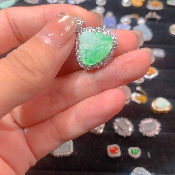 银S925镶嵌翡翠耳饰佛公