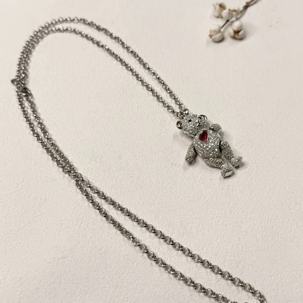 铜合金合成锆石项链 【六六中古】孤品小熊胸针项链两用th9523长74