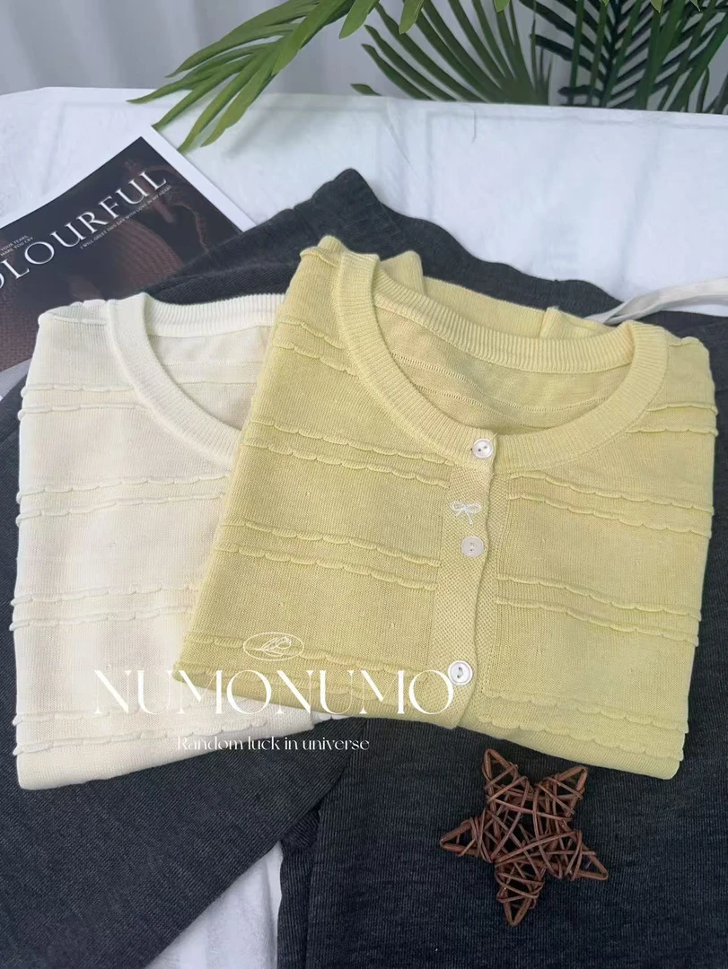 【立体条~开衫】新款开衫蝴蝶结条纹简约2025时尚短袖时尚百搭A266