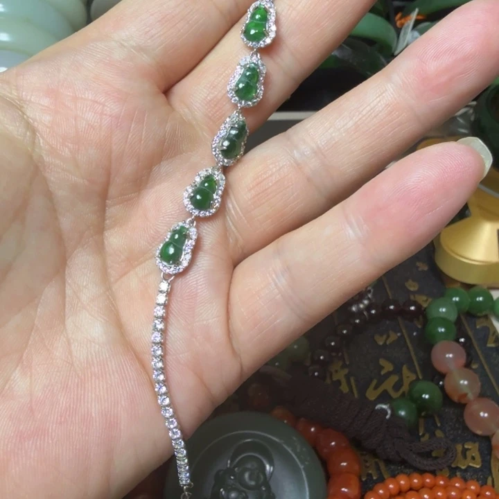 翡翠手链银S925镶嵌手链