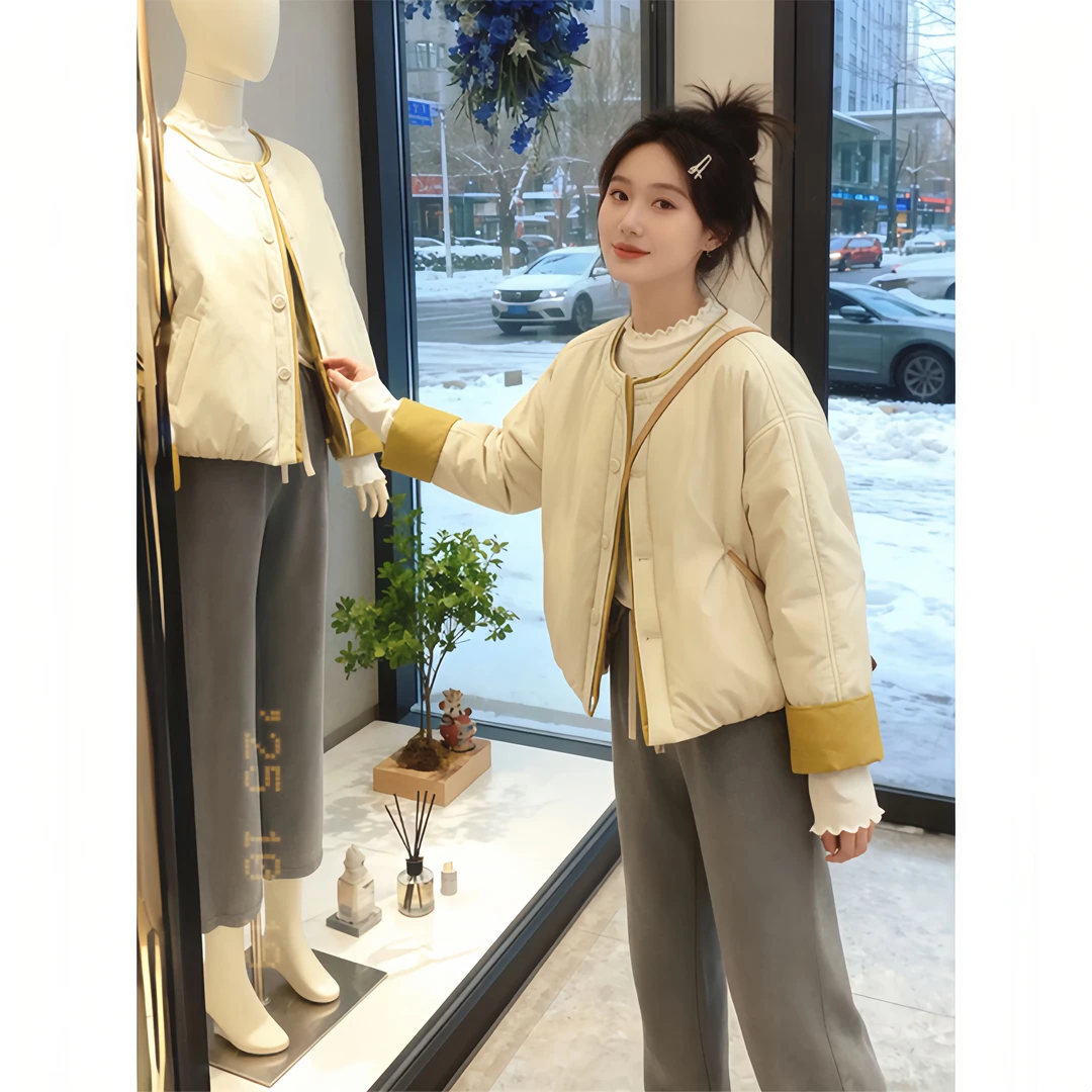 韩系ins棉衣时尚短款外套女2025年冬季新款薄款短棉服女通勤百搭