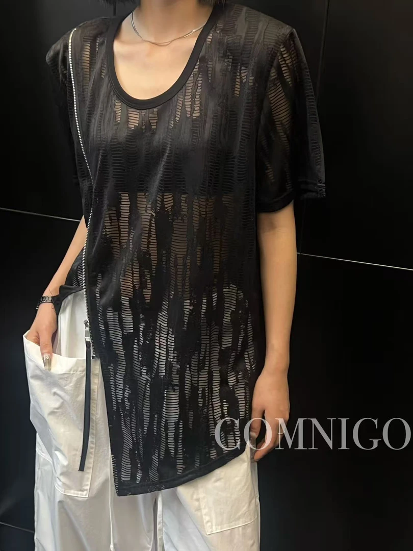 小木南#30902夏季福利高品质垫肩不规则短袖上衣，衣长：70cm