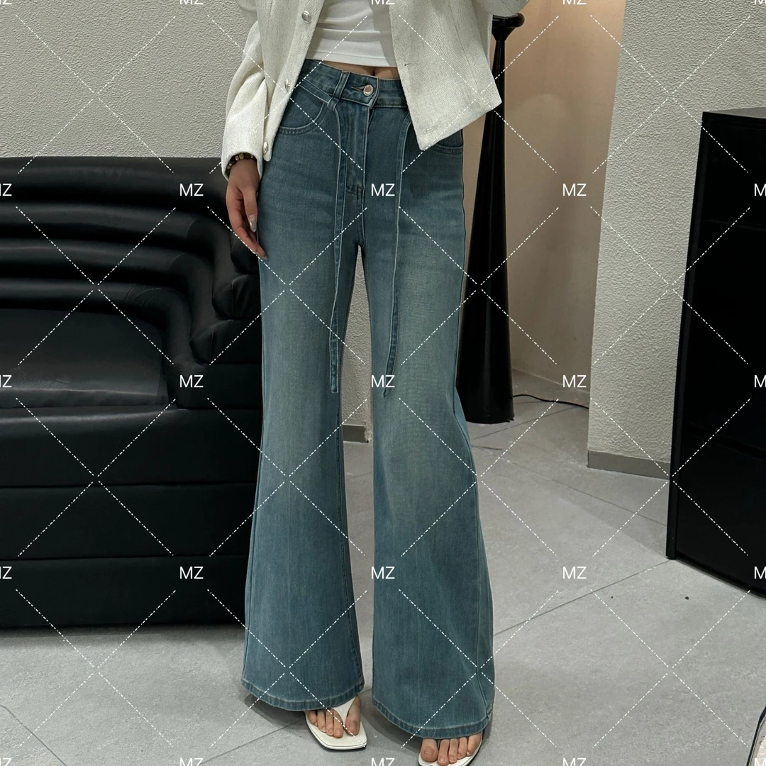 春季批发新款韩版抽绳四面弹高腰牛仔裤A733