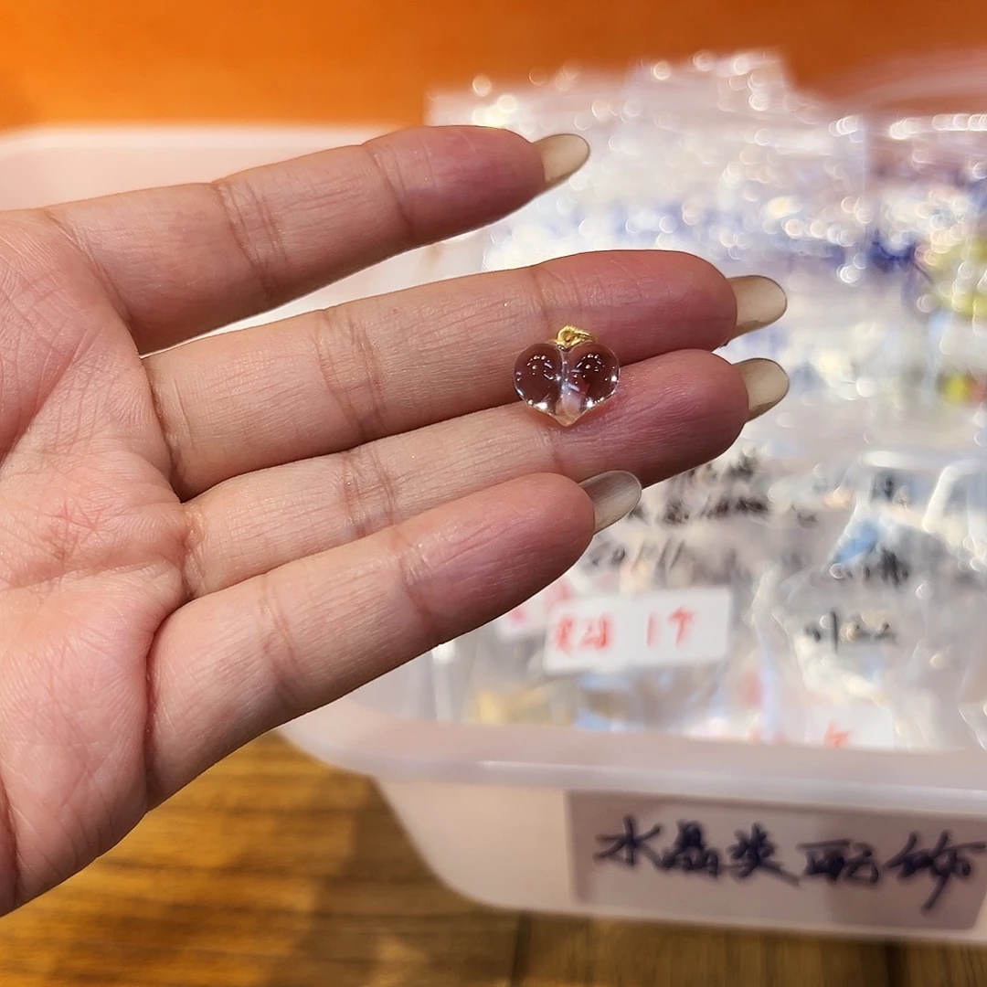 水晶珠宝半成品银S925镀金镶嵌水晶屁桃滴溜