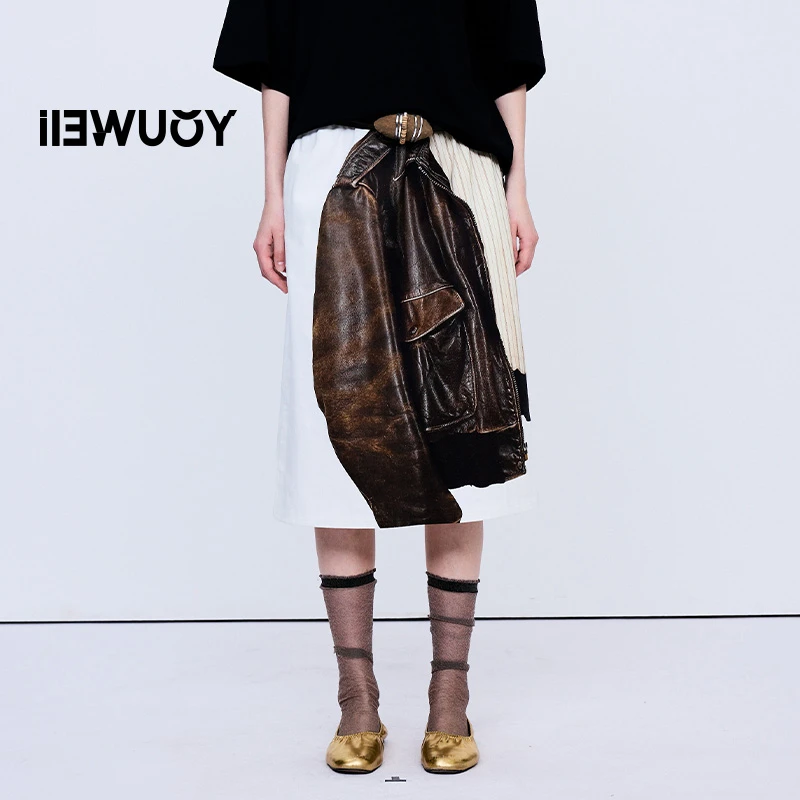 有尾YOUWEI3D印皮半裙Y5825302半身裙秋季女装拼接秋冬不规则百搭