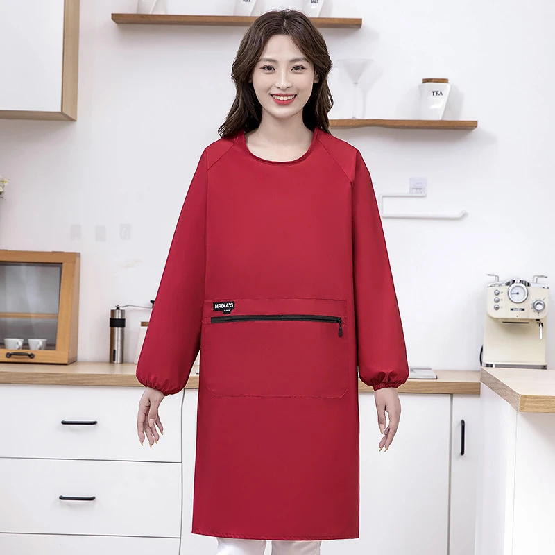 常规款纯色拉链口袋防水罩衣家用餐饮厨房防油可定制围裙拉链口袋