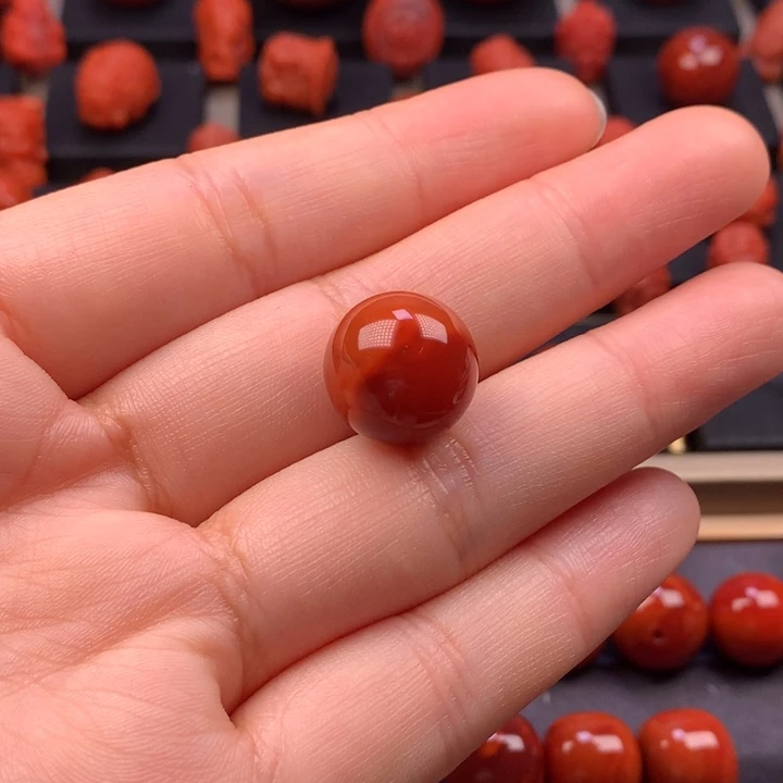 南红玛瑙未镶嵌双色圆珠单珠14.4MM