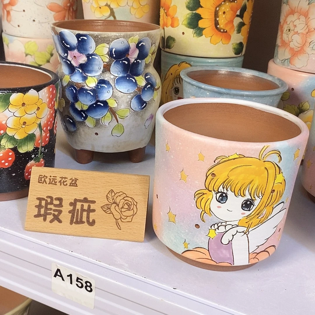紫砂花盆红陶手绘花盆