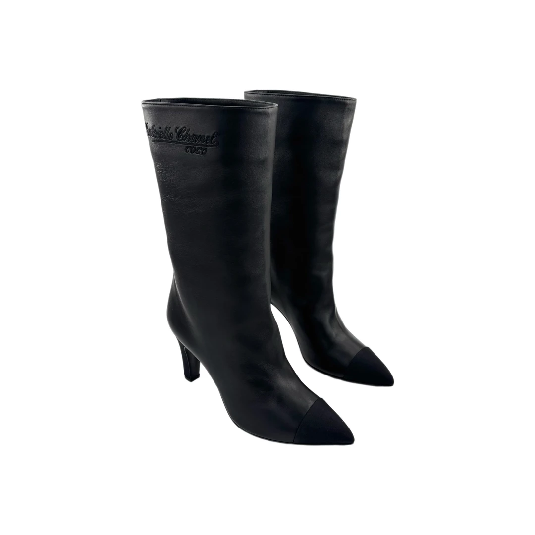 未使用 Chanel/香奈儿 36.5码尖头黑色双c短靴coco联名/TT250959