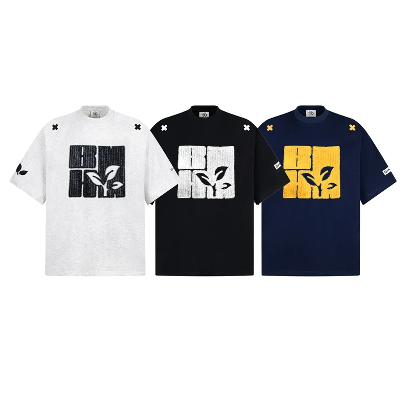 UPPUR美式复古重磅幸运草刺绣T恤男女潮牌夏季新款宽松情侣上衣