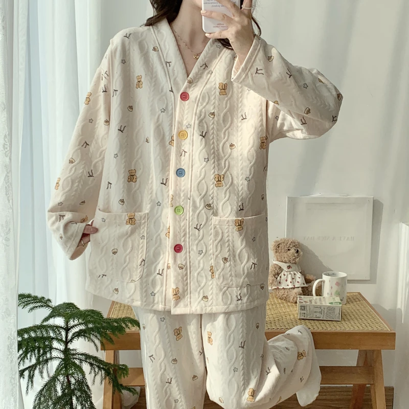 空气棉月子服带胸垫可拆卸坐月子春秋季哺乳孕妇睡衣秋冬产妇套装