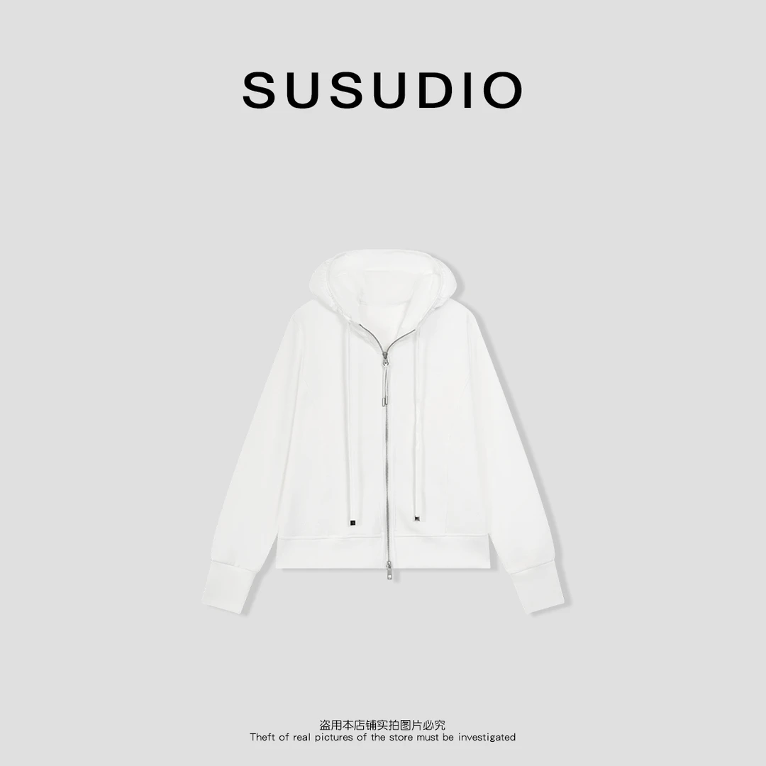 SUSUDIO设计款双面骨感拉链连帽卫衣外套250012