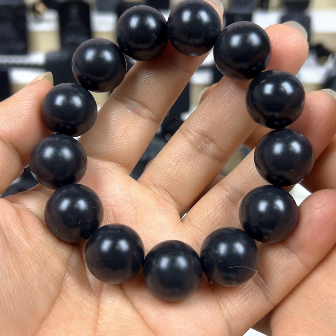 和田玉（墨玉）未镶嵌颈饰卡18圆珠带包容