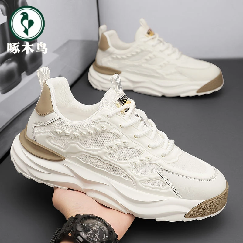 【正品】啄木鸟男鞋秋季休闲透气网面运动鞋子男新款潮流百搭小白鞋