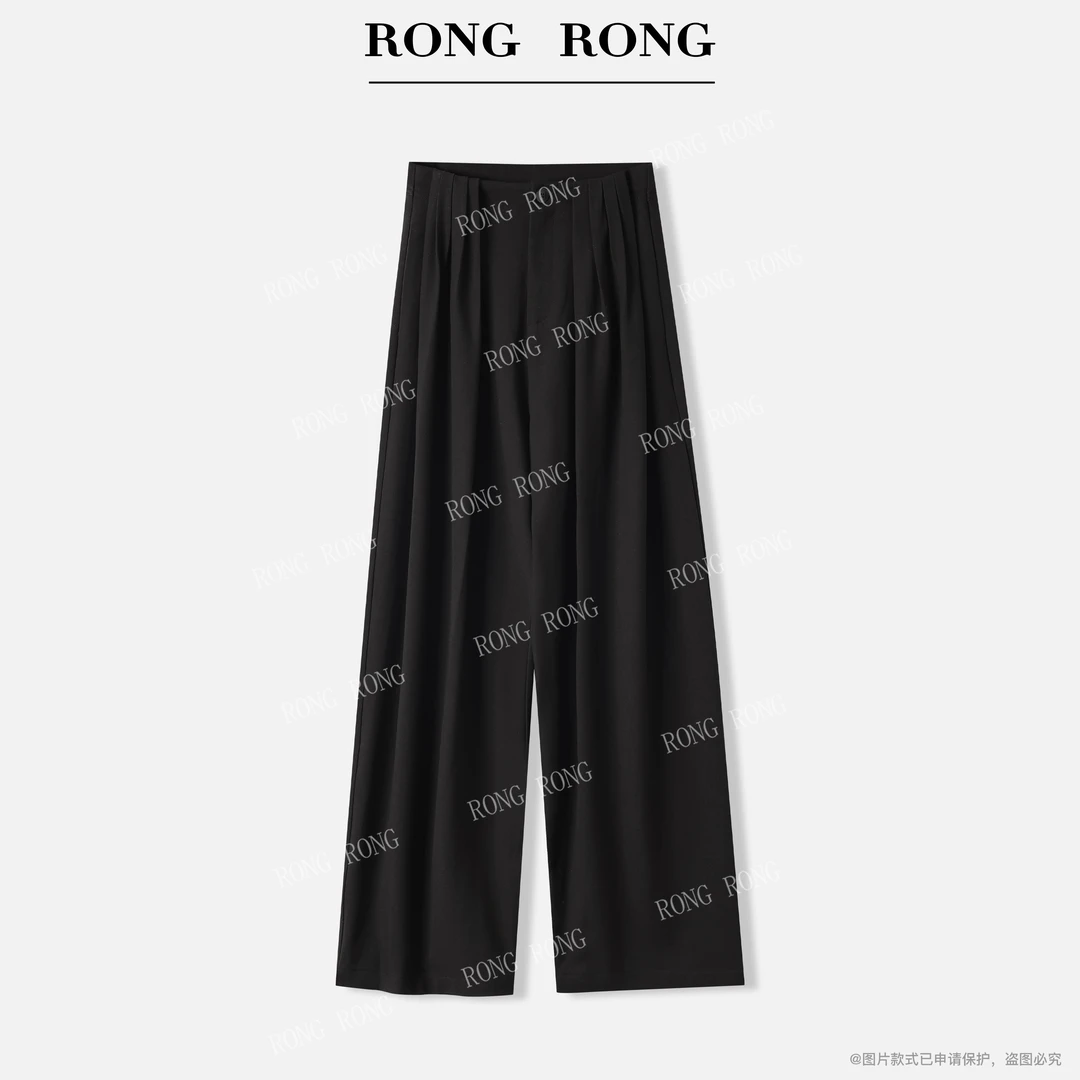 溶溶【都市腿精】RONGRONG 绵羊毛设计感高腰压褶通勤风西裤31808