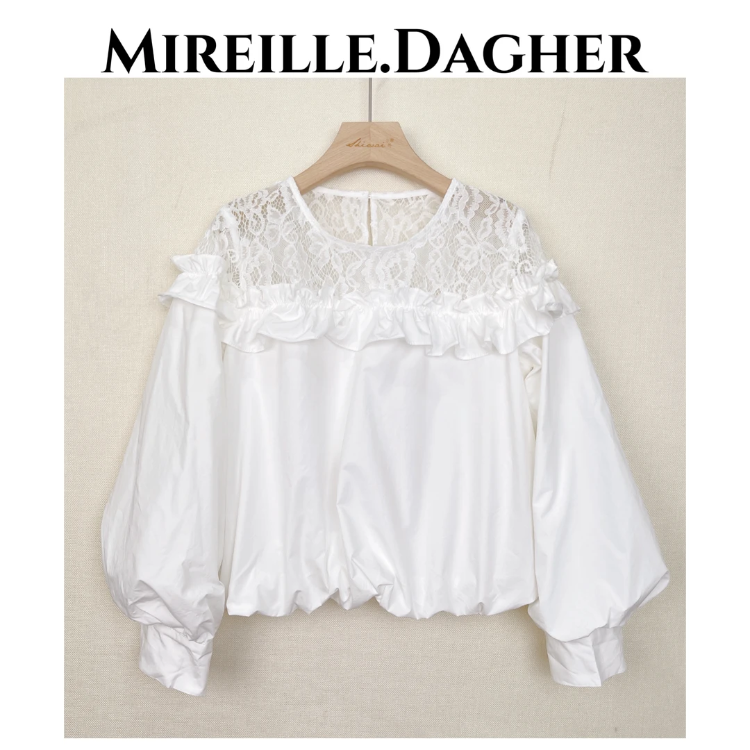 米莱Jiaer/新款时尚拼接蕾丝设计感白色衬衣衬衫上衣29107