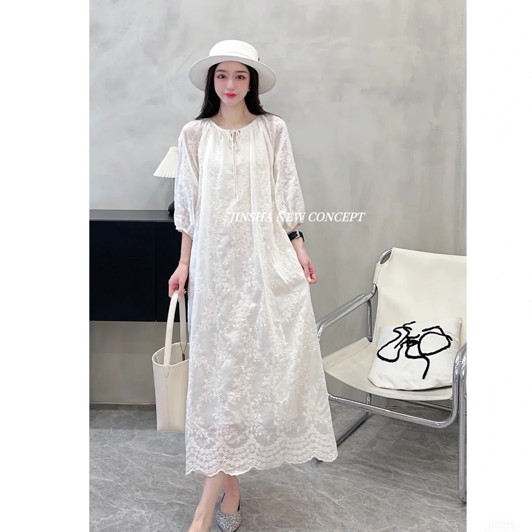 法式蕾丝绣花半袖女连衣裙春夏气质显瘦甜美可爱森系甜美初恋裙子