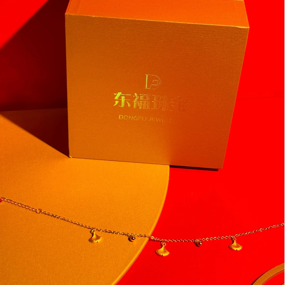 足银手链 银杏叶手链手工轻奢时尚百搭简约金色镶嵌素款